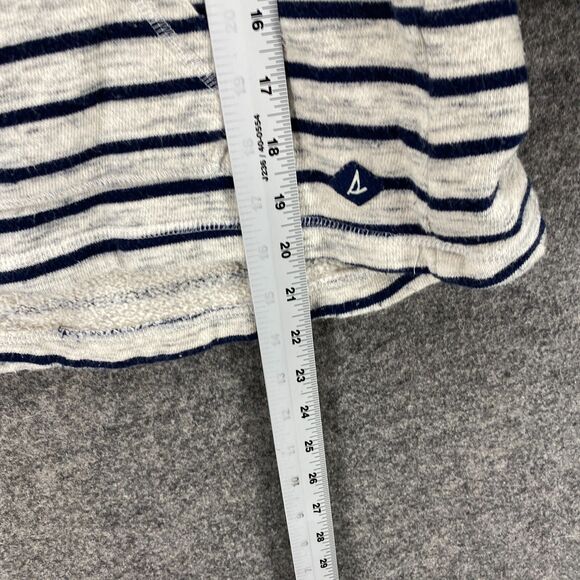Sperry Hoodie Women XS White Striped Hooded 3/4 Sleeve Cotton Tasseled Pockets - Picture 9 of 10